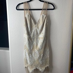 EUC Mini V-neck Dress w/ Crochet/Mesh detail